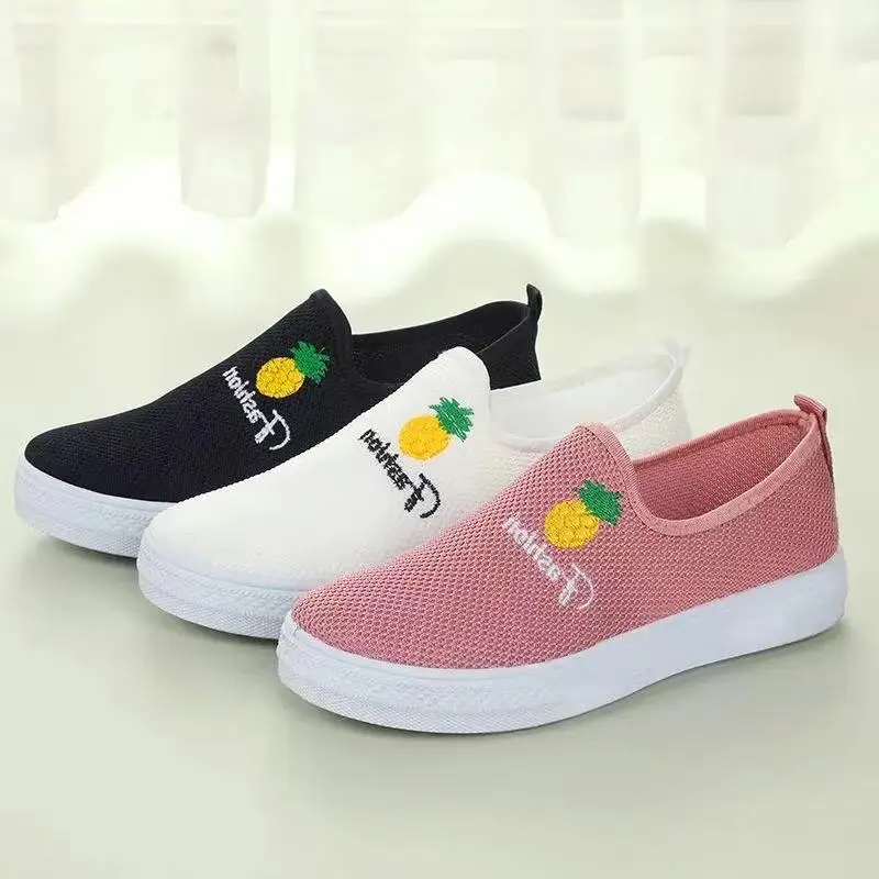 

Women's Casual shoes pineapple mesh flat sneakers lazy shoes 777, Black,white,pink