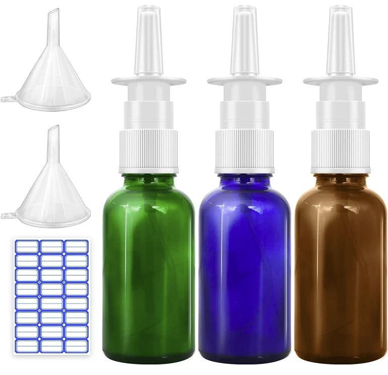 

Nasal Spray Bottle 3 Pcs 30ML/1oz AmberCobalt BlueGreen Glass Refillable Fine Mist Sprayers Atomizers