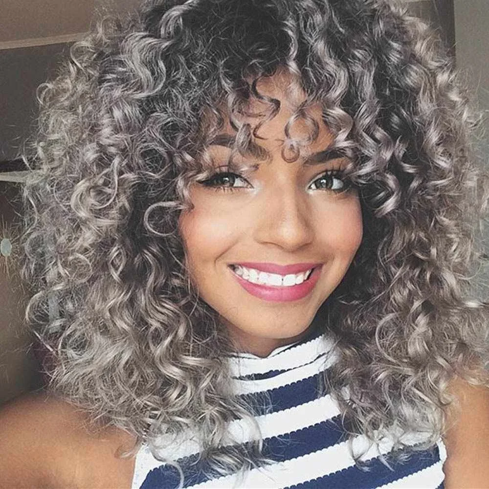 

TANNY Hot Sell European And American Female Gray Fluffy Explosion Africa Synthetic Wig