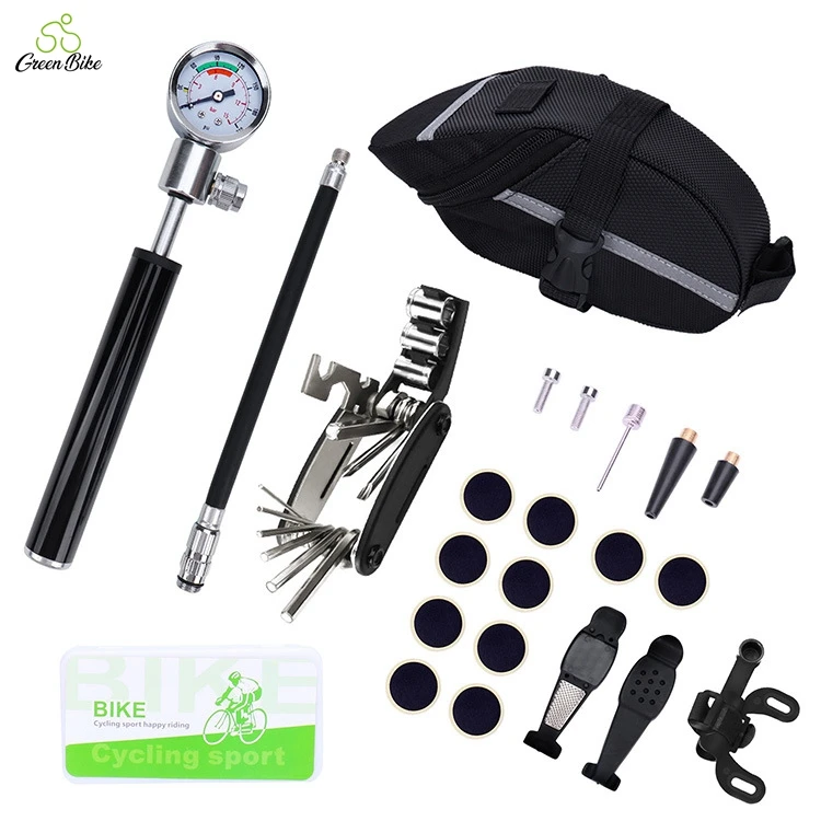 

Bicycle Set Disassembly Tire Repair Tool Combination Mountain Bike Repair Inflator Barometer bike tool kit, Black