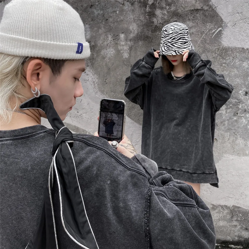 

black custom Unisex Dark acid wash hoodie Couples vintage wash hoodie oversize distressed hoodie, 1 colors