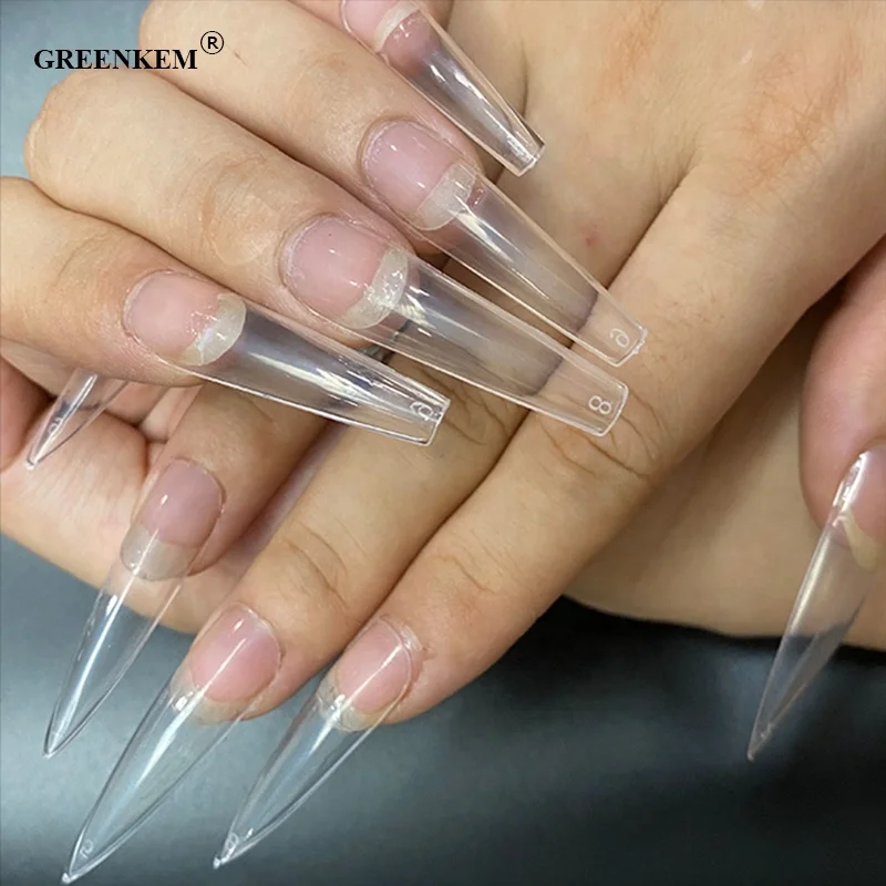 

240Pcs/Box Amazon Hot XXL Long Full Cover Nail Tips Clear Natural Stiletto Press On Nails Coffin Square Nail Tips, Natural clear