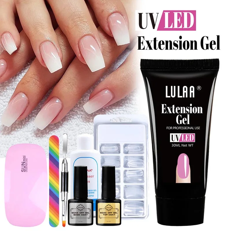 

Professional Quick Building Pink Clear poly Nail gel extension Acrylic Nail Starter Kit with Dryer Lamp