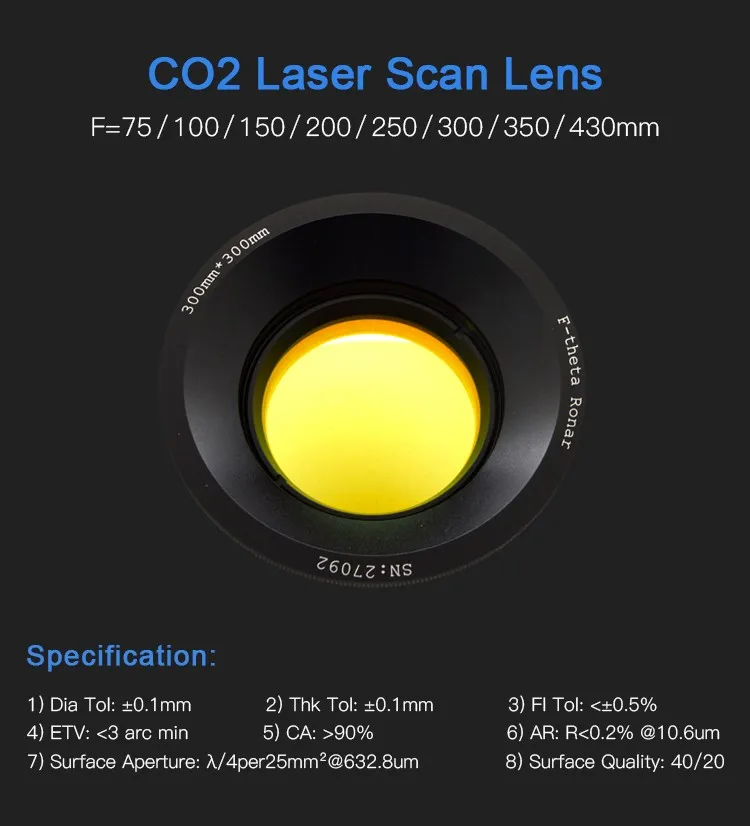 CO2 F-Theta Scan Lens M85 For Laser Marking - 10.6um, 400x400mm Field, FL541mm