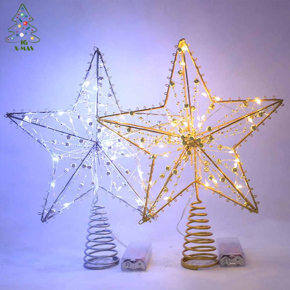 

KG Xmas Decoration Noel Navidad Fast Delivery 25cm Metal Christmas Tree Topper Christmas Star Ornament With Light