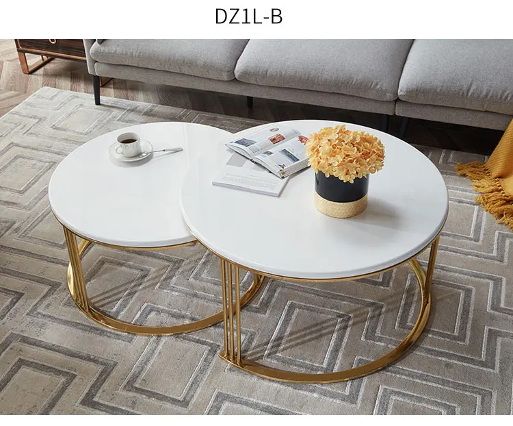 Modern Home Furniture Gold Metal White Marble Table Round Coffee Table Set