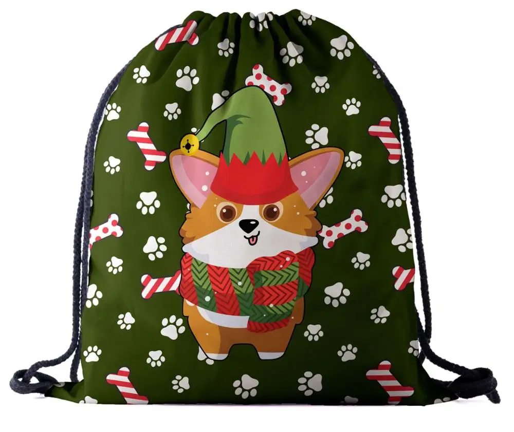 

China suppliers fashion cloth promotional Christmas printed cotton canvas fabric drawstring bag, Various colors available