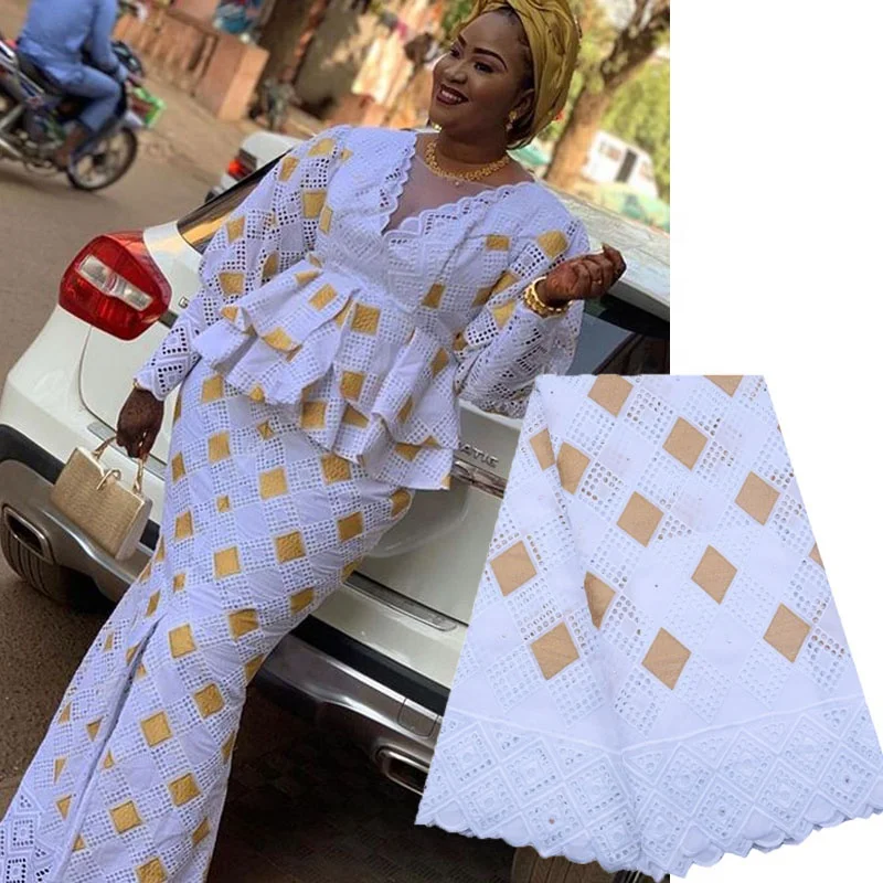 

Tissus Coton Africain African Lace Fabric High Quality Swiss Lace Fabric 100% Cotton Lace For Nigerian Daily Party Dress 1754, As shown in the photos