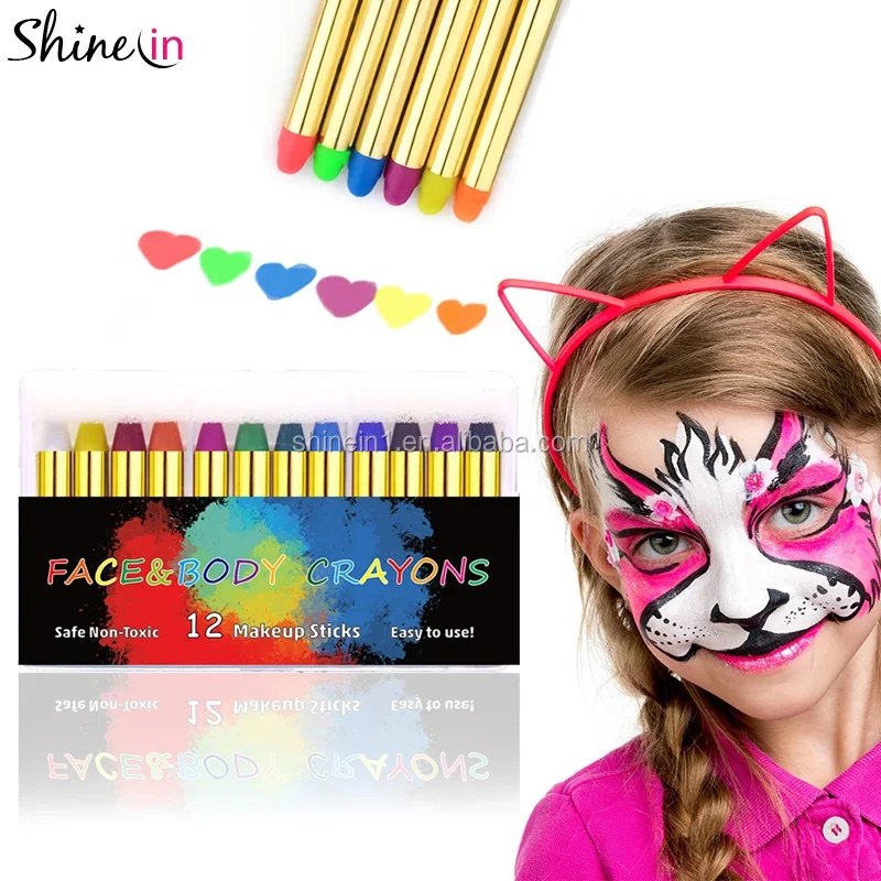 

Amazon Hot Sell 12 Colors Safe Face Body Painting Makeup Crayons Body Face Paint Stick Non-Toxic Adults Kids Face Paint Crayons