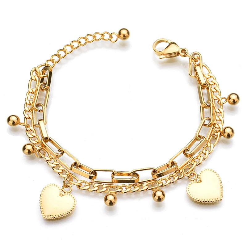 

Engravable Xp Jewelry Woven Boho Steel Heart Charm Link Chain Women Bracelets Plated Fashion Coin Real Bangle Bracelet Gold, Gold sliver rose gold oem