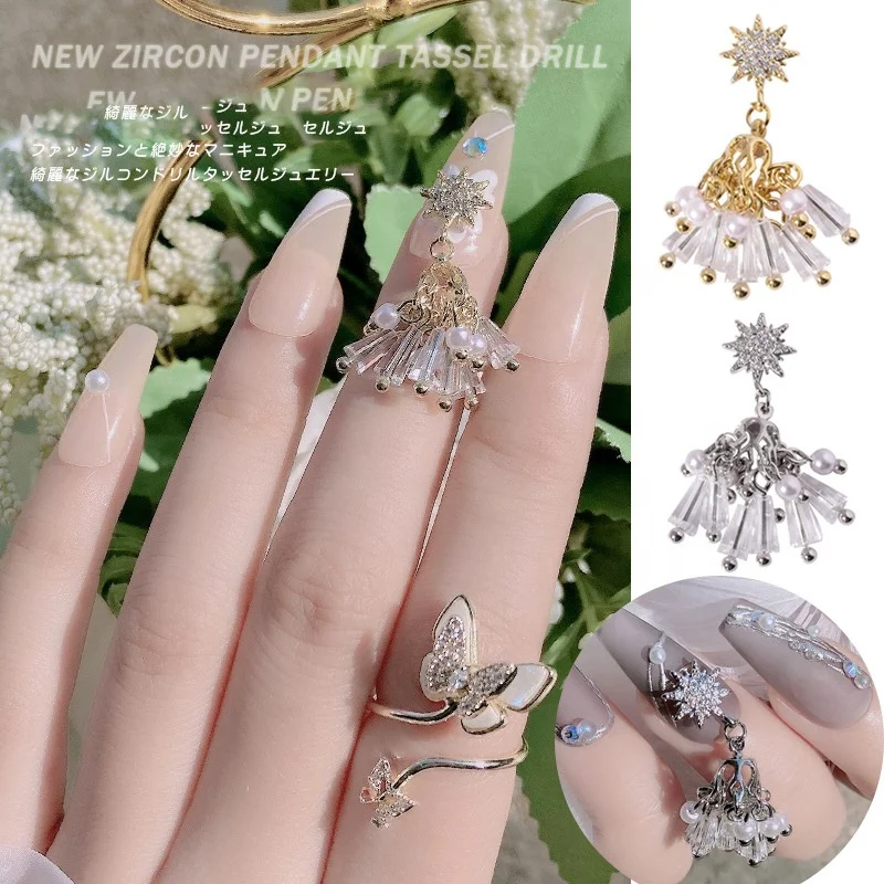 

Paso Sico Wholesale Nail Art Jewelry Snowflake Crystal Pendant Zircon Gold Silver Nail Tassels Charms for Nail Decals Ornament