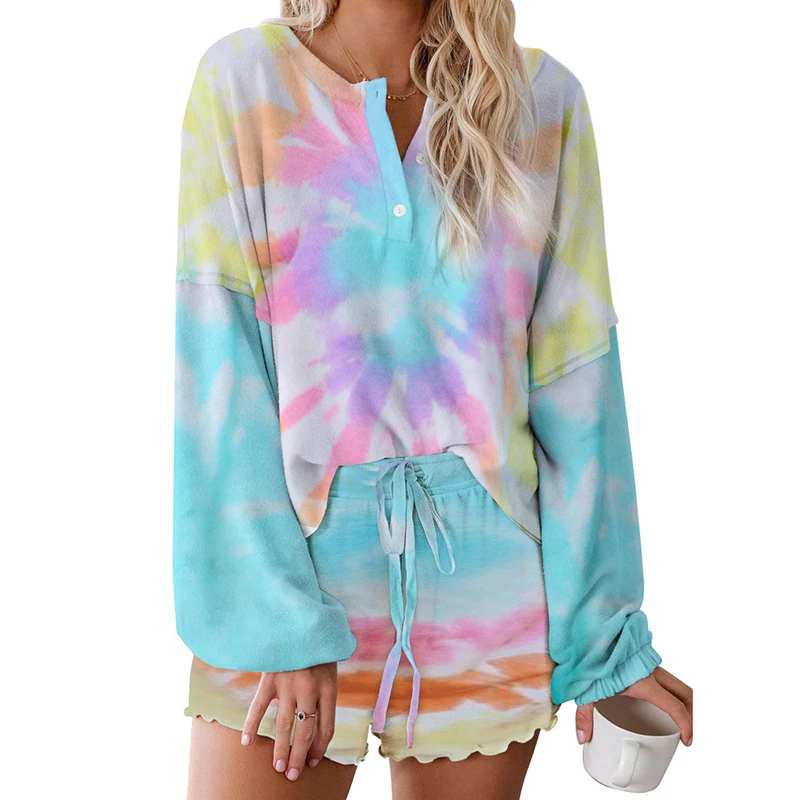 

Colorful Tie Dye Style Designers New Trend Sleepwear Pajamas For Women Set Long Sleeve Womens Loungwear, Assorted color