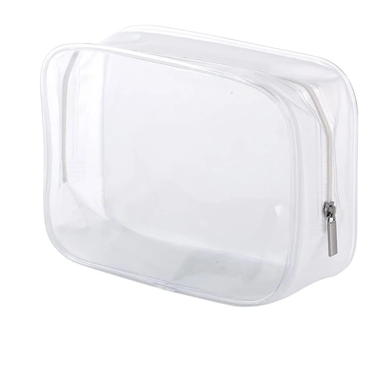 

White Color Clear PVC Zippered Toiletry Carry Pouch Portable Cosmetic Makeup Bag for Vacation, Bathroom and Organizing, Customized