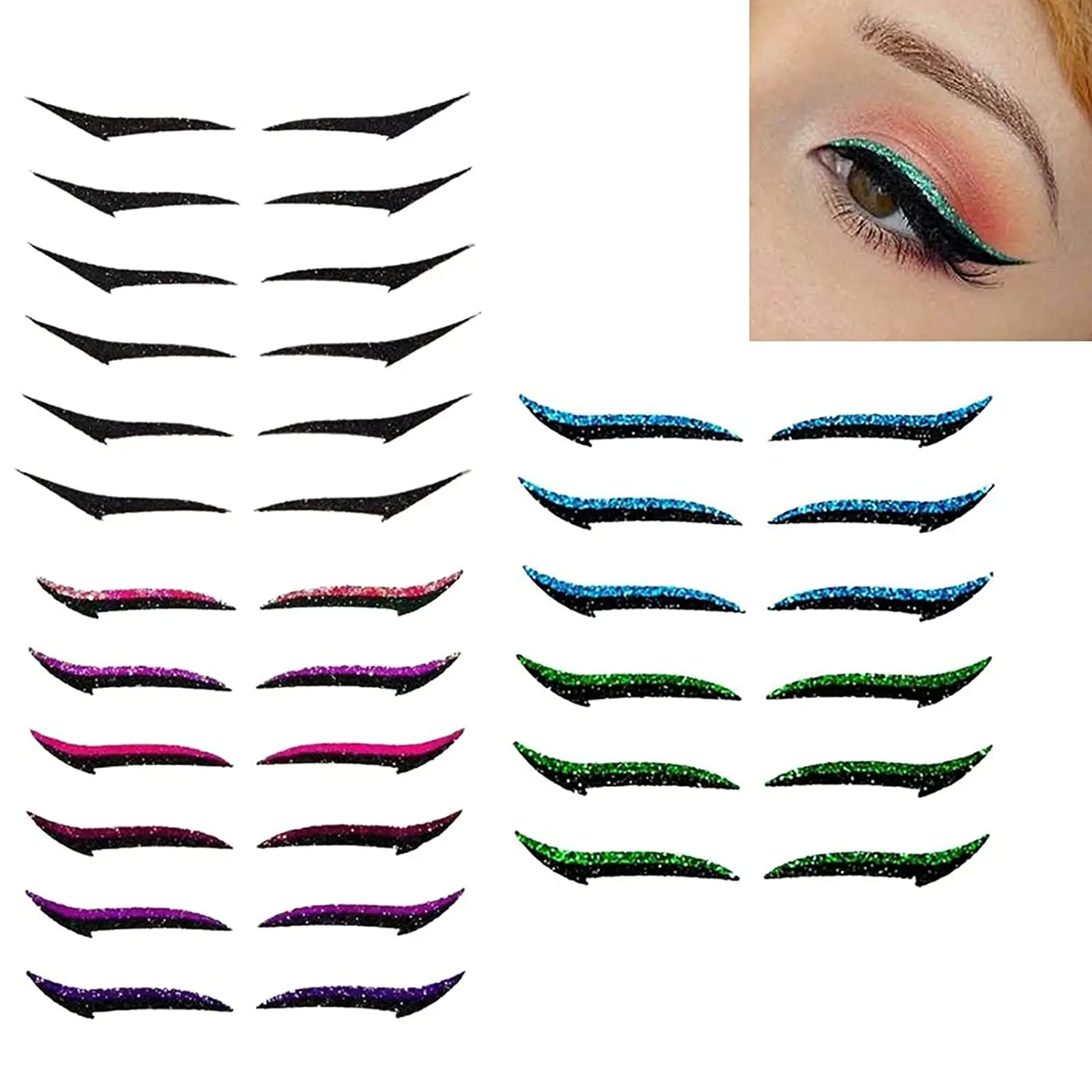 

6 Pairs Reusable Adhesive Eyeliner Stickers Waterproof Eyelid Makeup Tools Private Label Custom Glitter Eyelid Line Sticker