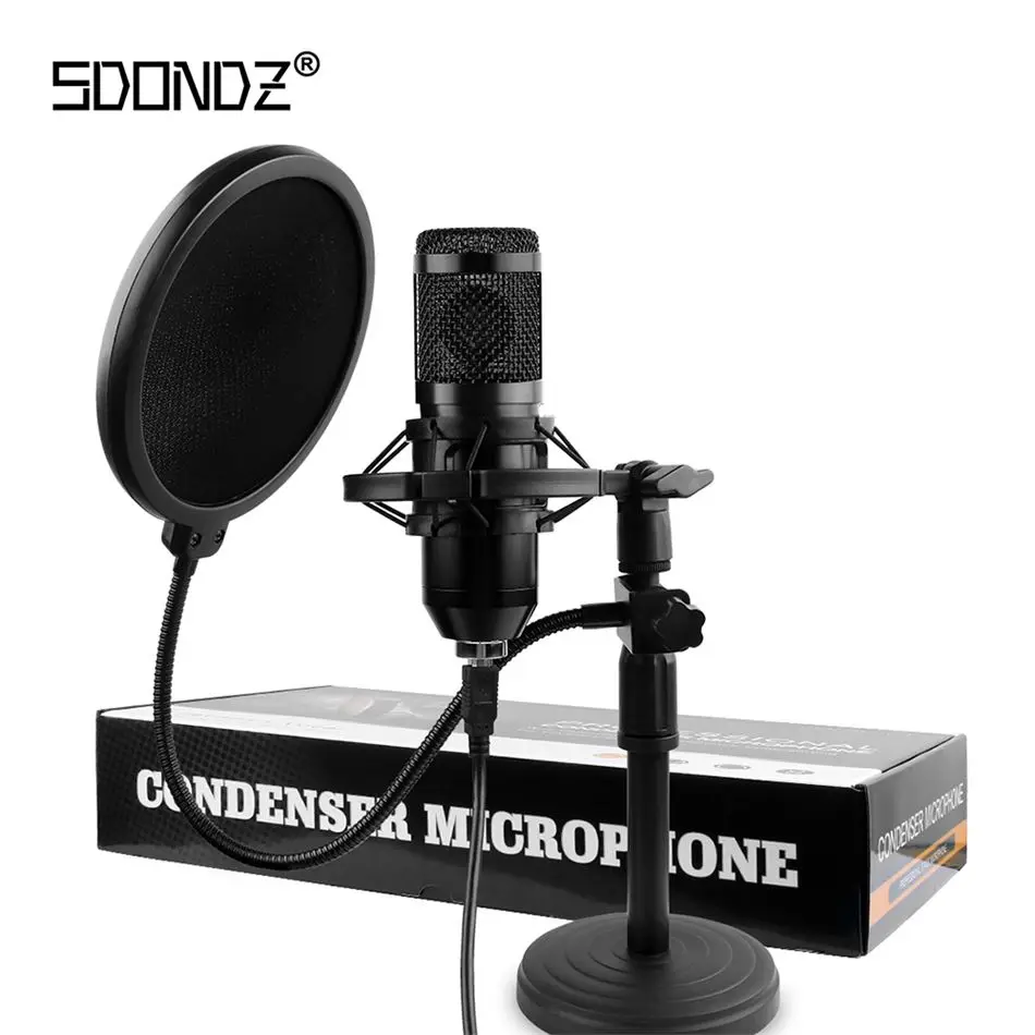 

SDKJ Black Usb Microphone Studio Condenser Headphone For Recording