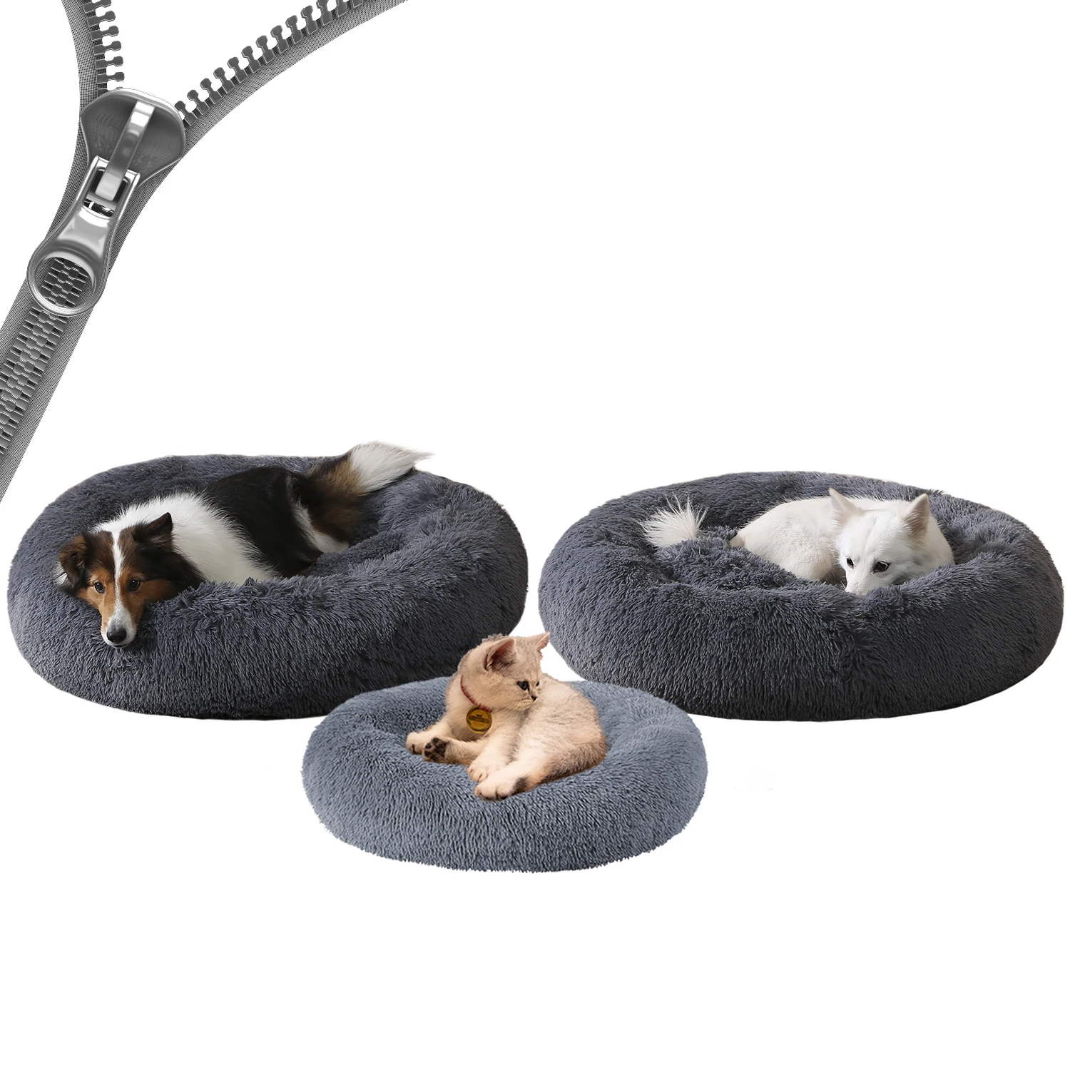 

2021 New Wholesale Custom Warm Faux Fur Calming Cover Removable Dog Bed Luxury Donut Waterproof Washable, Dark grey/light grey/coffee/dark red/