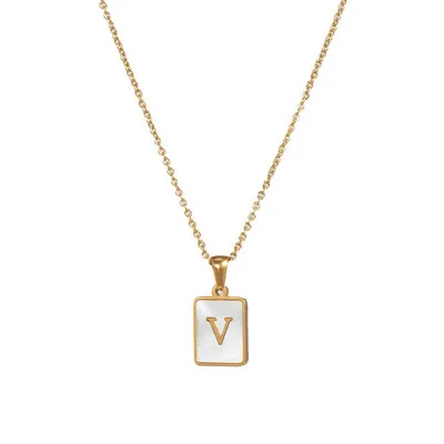 

NUORO Simple And Fashionable 18K Gold 26 English A-Z Initial White Rectangular Shell Party Letter Stainless Steel Necklace