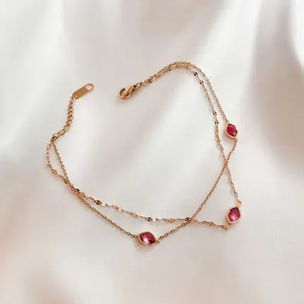 

HOVANCI rose gold plated double layered metal link bracelet 11 red crystal chain bracelet pendant