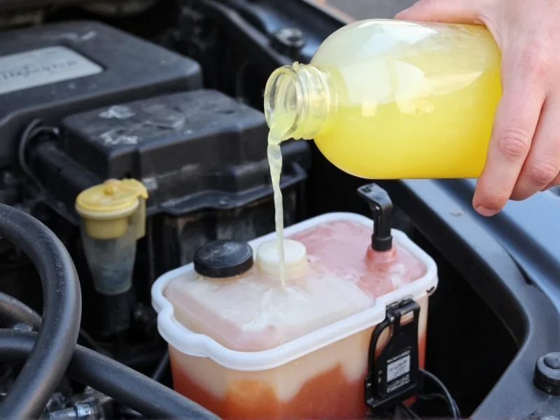 Pouring homemade washer fluid into car reservoir