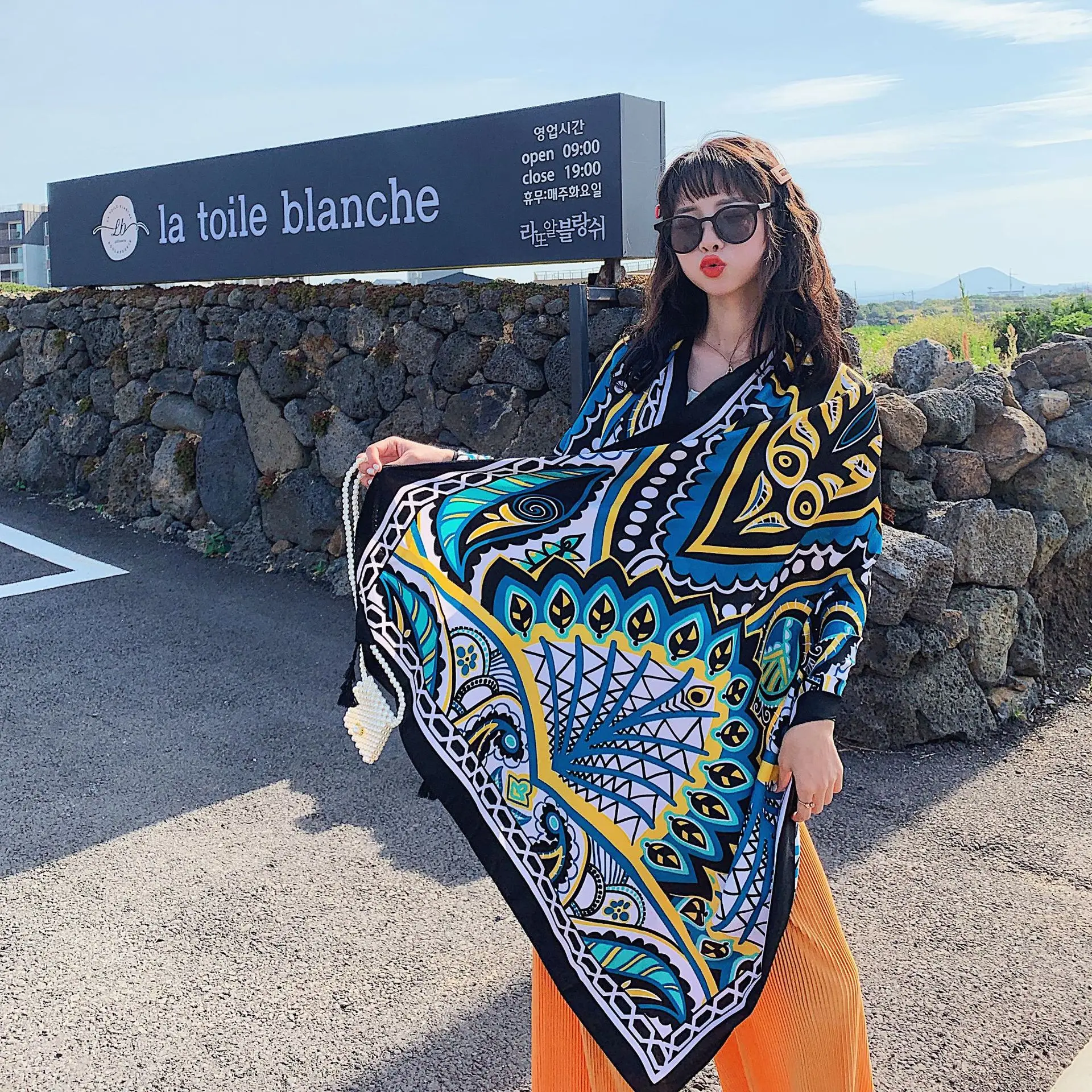 

180*90cm wholesale china boho head scarf satin silk big wide long designer bohemian spring summer beach hijab for ladies