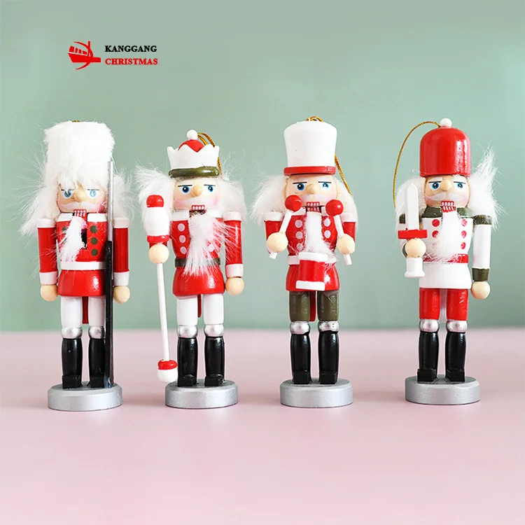 

KG Xmas Ready To Ship Noel Navidad cascanueces 13cm 4-piece Red White Mini Nutcracker Set Wood Christmas Nutcracker