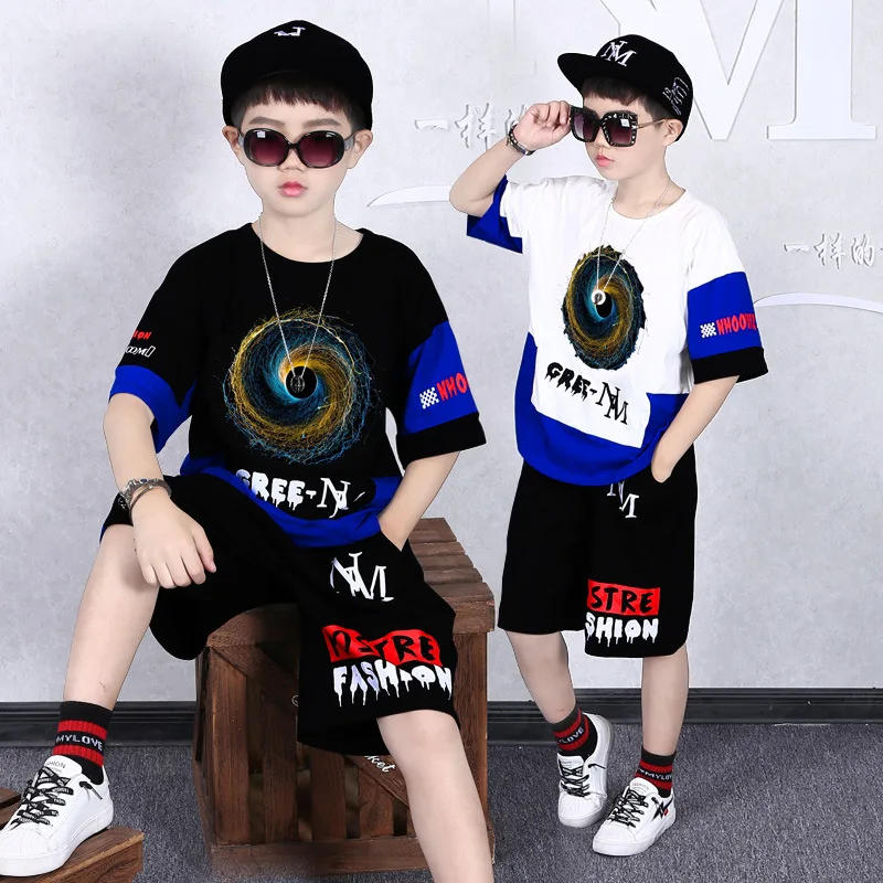 

Boys summer suit 2021 new handsome middle-aged children's short-sleeved two-piece boy sports clothes children's clothing trend