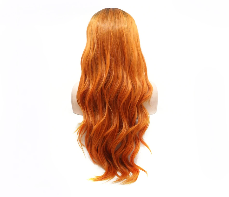 

Wholesale sythetic front lace wigs New Fashion Anime Long body Wavy Hair orange Cosplay wigs, Photo color