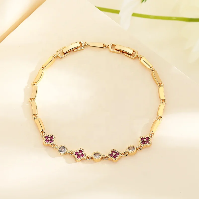 

New Design Girl Bracelets Women Purple Four-Leaf Clover 18K Gold Friendship Bracelet Ladies With Jewelry