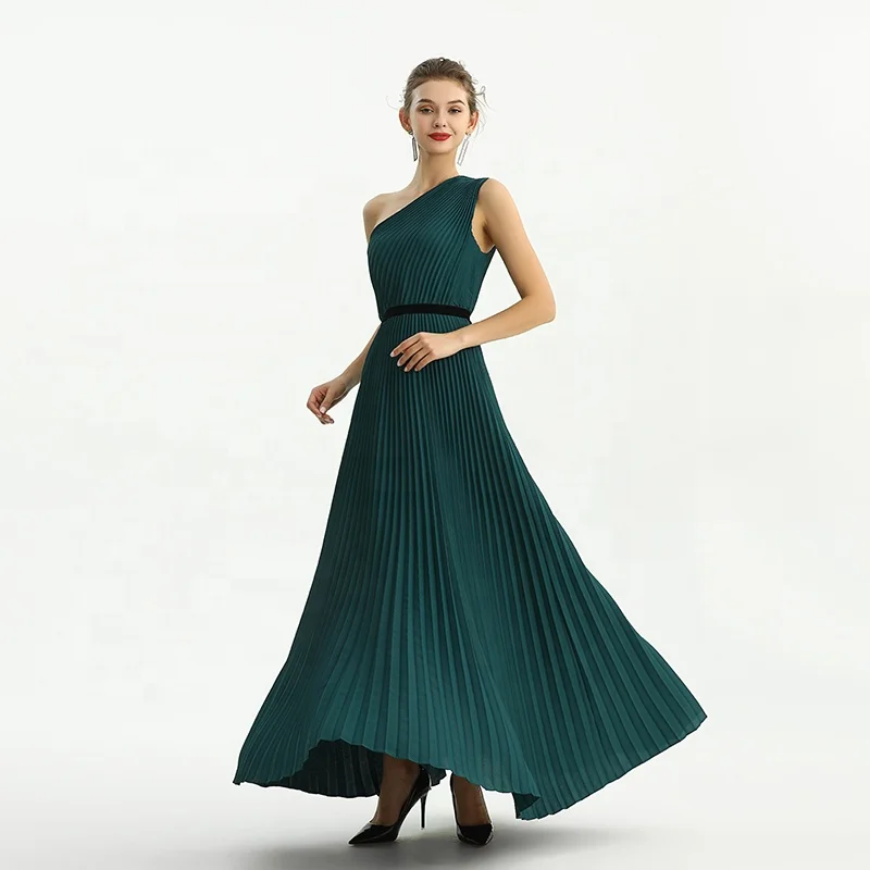 

D201 Summer Fall High Quality Fashion Elegant One Shoulder Pleat Maxi Long Women Casual Party Formal Evening Dresses