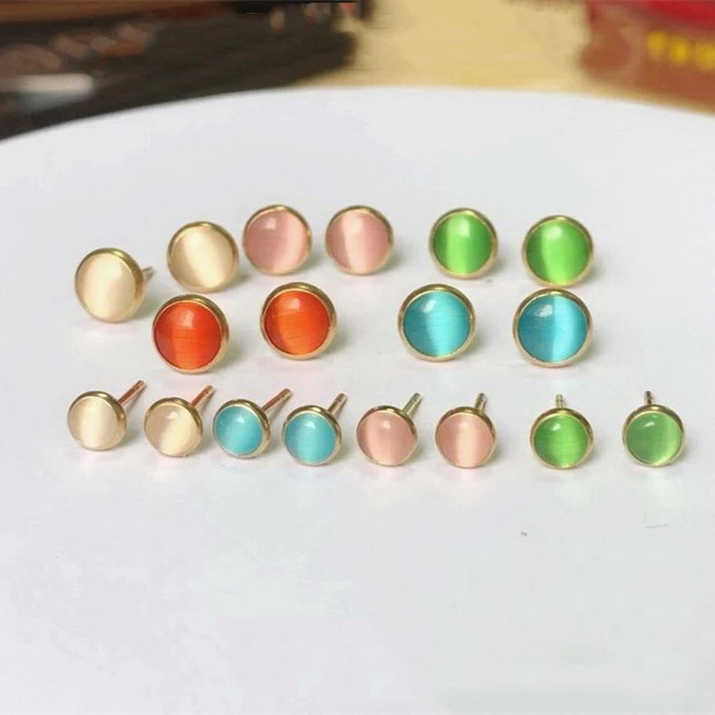 Fashion 14k Gold Filled Jewelry Cat's Eye Synthetic Stone Stud Earrings for Women