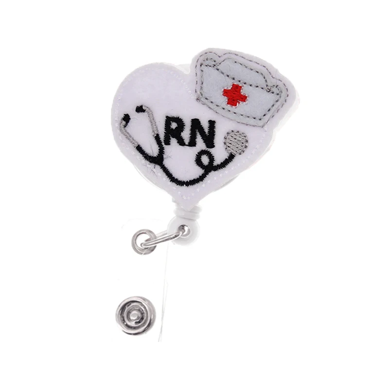 

New Style Medical Felt Retractable ID Badge Holder Reel For Nurse Accessories, White color