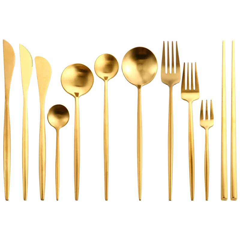 

Western Tableware Wedding Party Gold Cutlery Steak Knife Fork Coffee Spoon Cutlery Set