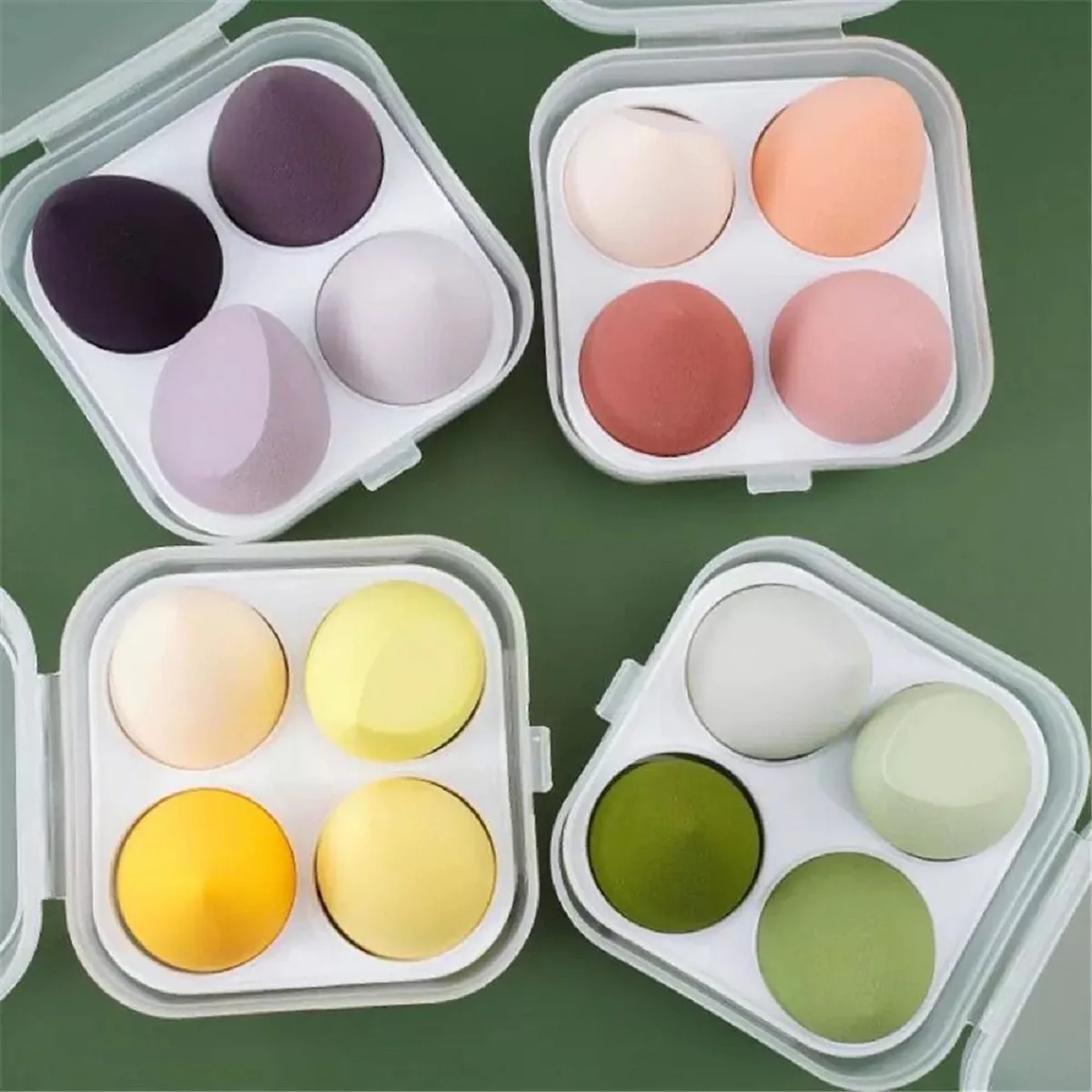 

4pcs Makeup Blender Cosmetic Puff Makeup Sponge with Storage Box Foundation Powder Sponge Beauty Tool Women Make Up Accessories, Multi colors