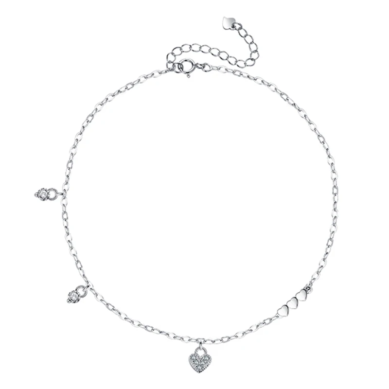 

Dainty Zircon Friendship Love Chain Bracelet 925 Sterling Silver Love Heart Charm Bracelets Adjustable