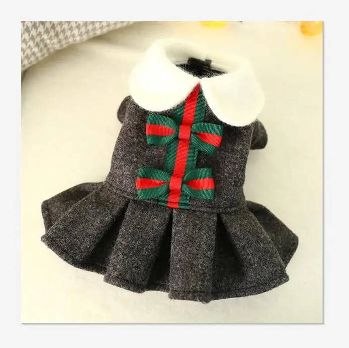 

Autumn winter warm and thick cute bow pet skirt dog clothes dress, As photo show