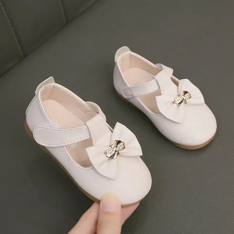 

2021 Fashionable new kids leather shoes girls comfortable flat princess shoes child soft sole bow-knot dress light shoes