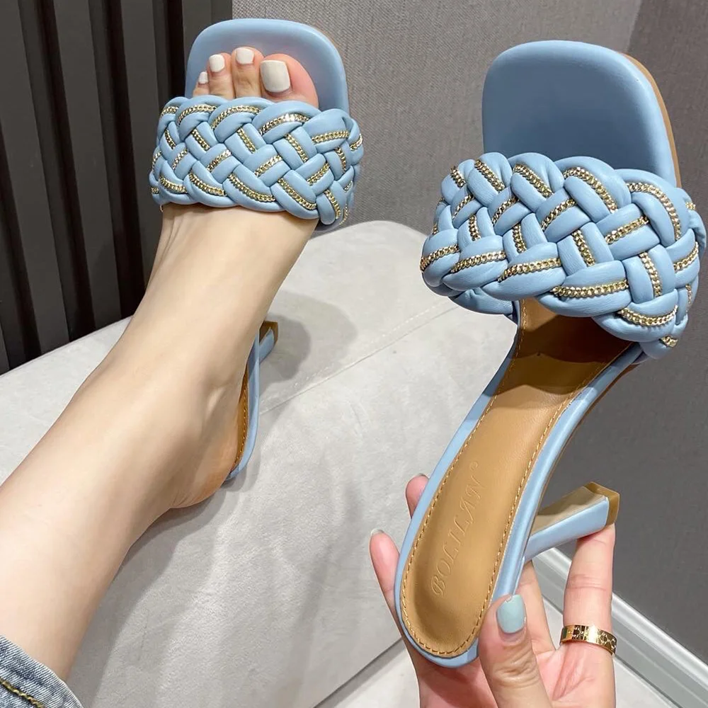 

Cross Band High Heeled Sandals Slippers Women Shoes Summer Casual Pumps Slip On Big Size 42 slides sandals shoes, Black white blue