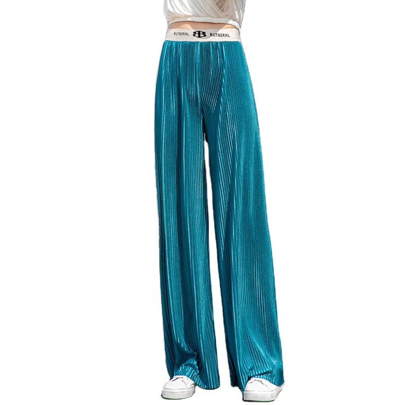 

Women's spring and summer high waist drape ice silk mopping pants straight letter waist chiffon casual pants