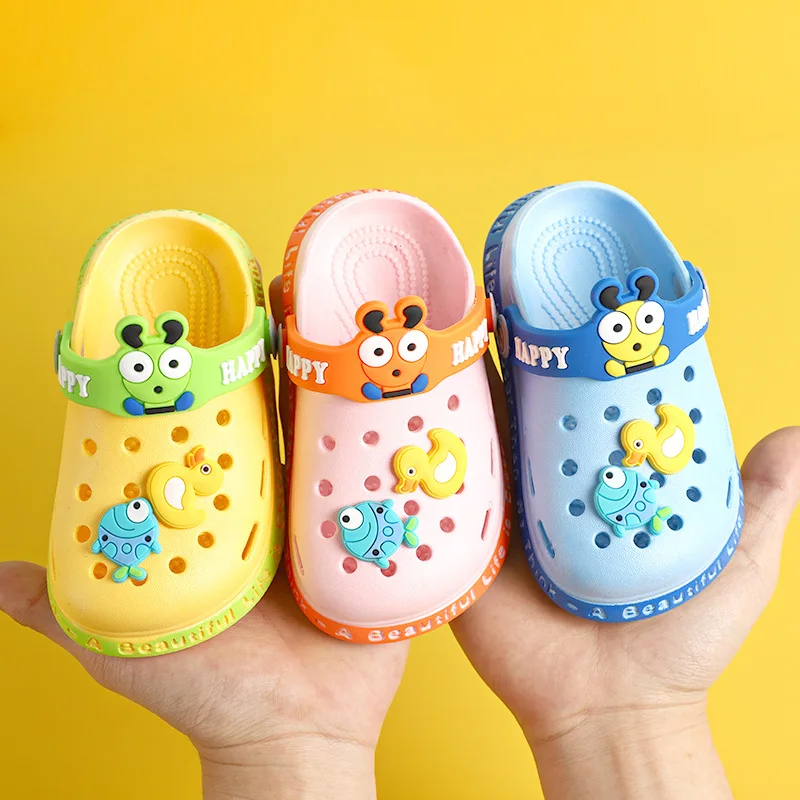 

Boys and Girls Summer Fashion Children's Cartoon Cave Shoes Antiskid Baby Slippers Beach Flip Flops Kids, As pictures