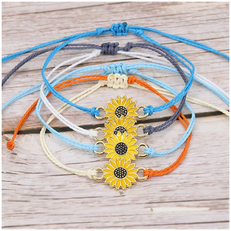 

Fashion sunflower Daisy bracelet Colorful wax thread woven chrysanthemum Couple bracelet, As picture