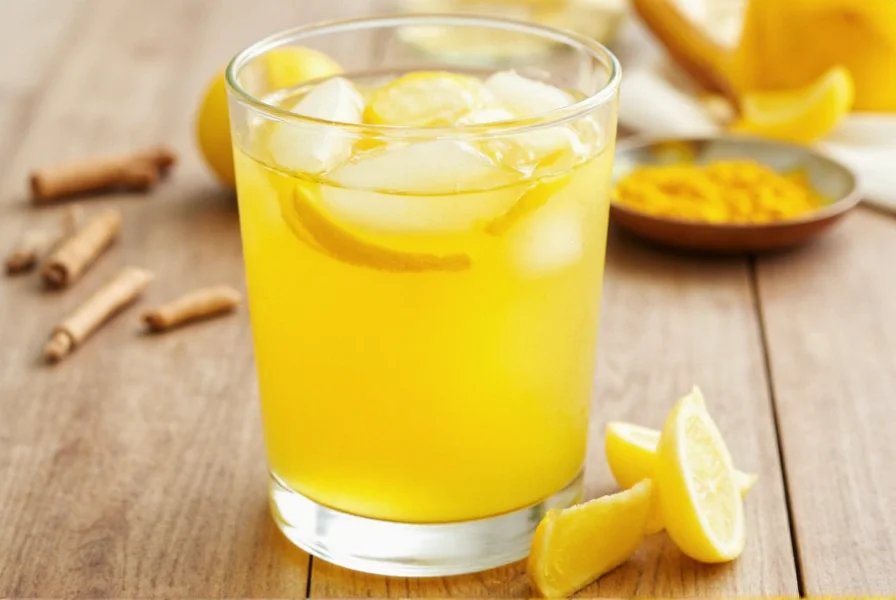 Turmeric root and fresh lemons on wooden table