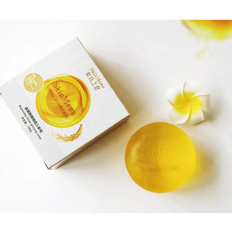 

Wholesale Organic Anti Mite Acne Skin Whitening Ginseng Soap For Skin Whitening Cleaning, Yellow