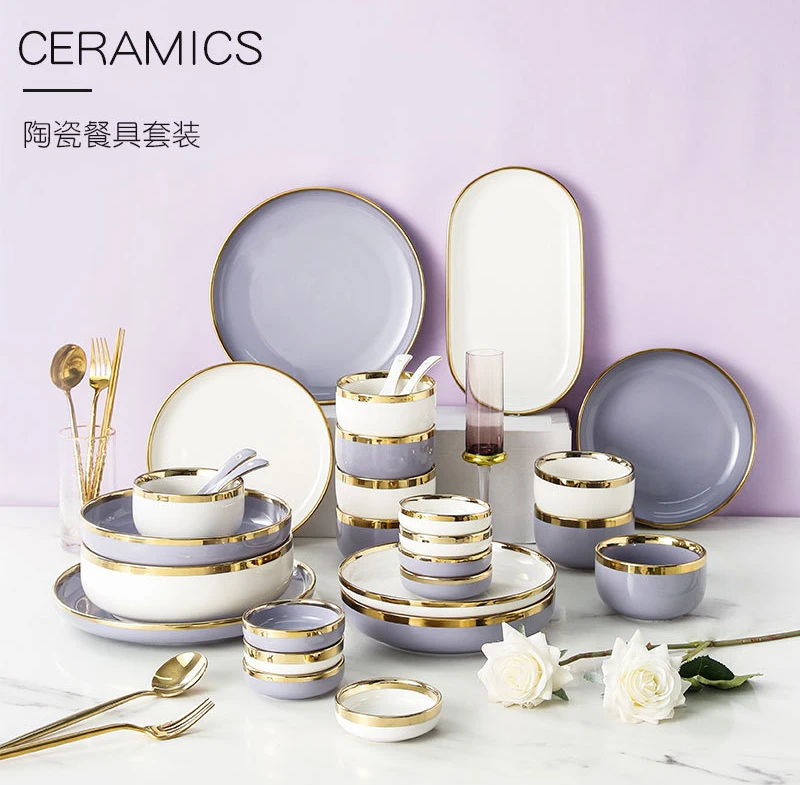 

Wholesale Porcelain Dinner Set with gold ring 2 person Dinner Set