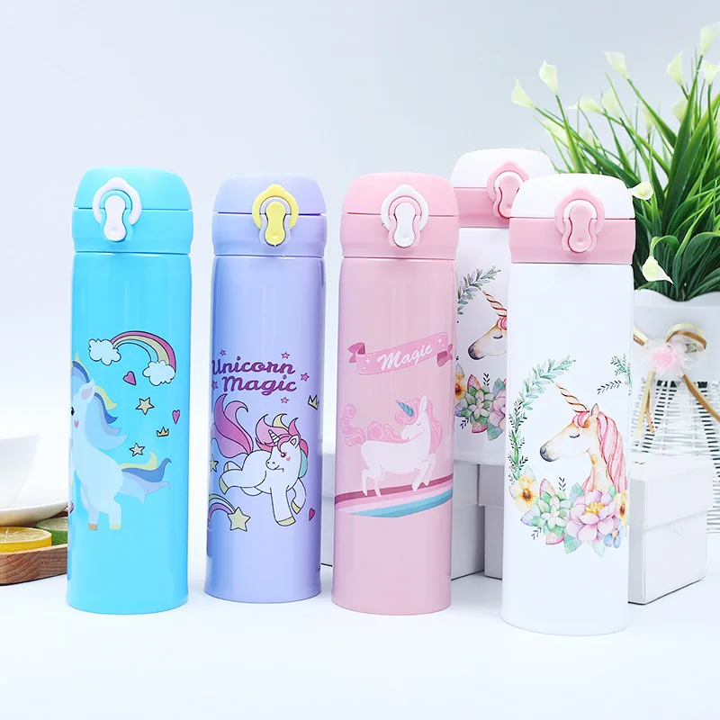 

500ml Stainless Steel Cute Cartoon Kids Unicorn Drink Water Bottles Double Wall Vacuum Insulated Bottle For School, Color as pictures