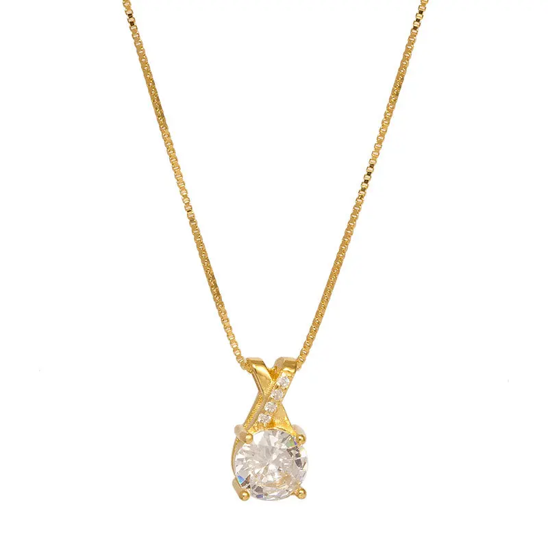 Fashion Jewelry 925 Sterling Silver Minimalist Necklace Cross X Shape Water Drop Round Diamond Gold Plated Necklaces Women