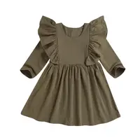 

Wholesale fall new design children ruffle clothes girls solid 100% cotton baby girls dresses