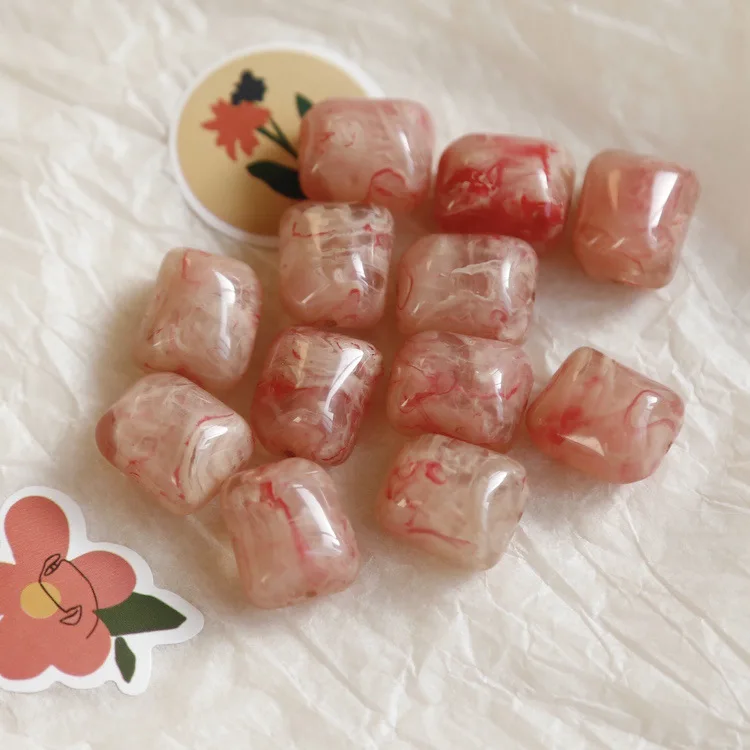 

Vintage Square Shape Rosy Resin Beads Pink Handmade DIY Jewelry Accessories For Girls