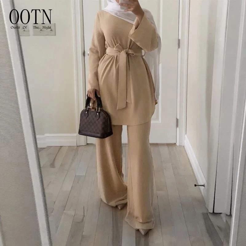 

OOTN Muslim Fashion Hijab Dress Sets Islam Clothing Abayas For Women Musulman Ensembles De Mode Eid Mubarak Kaftan Dubai Abaya