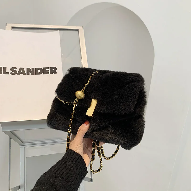 

Fashion Luxury Winter Mini Fluffy Crossbody Shoulder Bag Evening Women Girls Ladies Retro Fur Plush Purse Bags Tote Handbags, As show or custom you like color