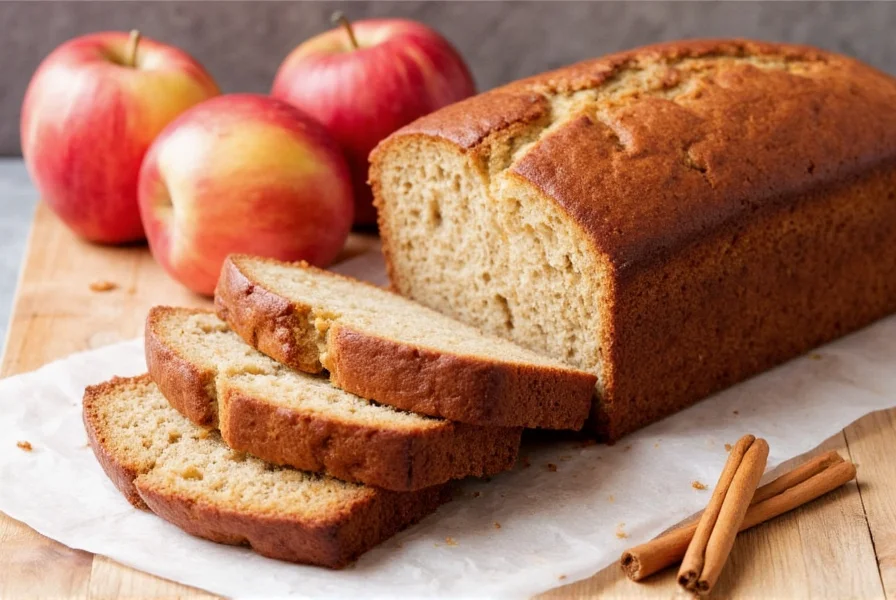 Perfectly baked cinnamon apple bread with golden crust and visible apple pieces on a wire cooling rack
